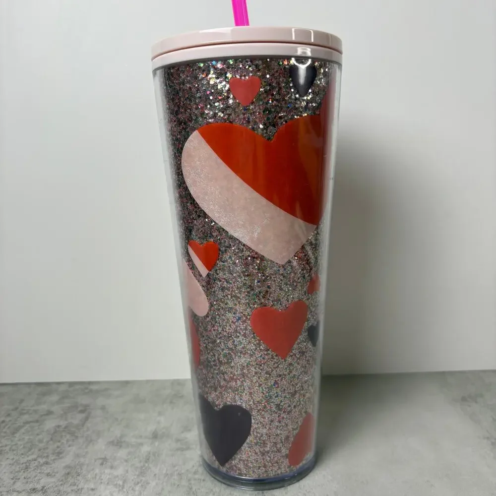 Starbucks 2021 Valentines Day Glitter Hearts Sequin Tumbler Venti 24oz Cold Cup